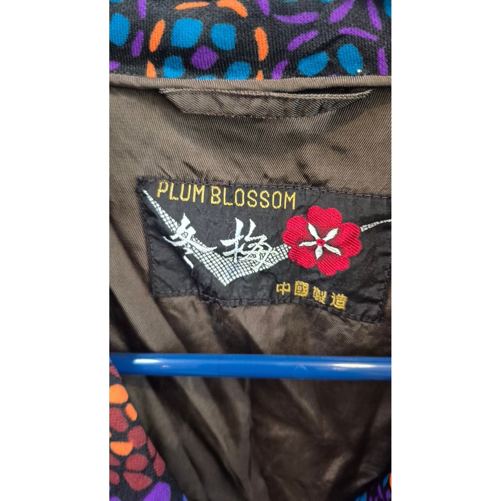 Plum Blossom Vintage Mosaic Print Blazer Jacket Purple Orange Multi-Color Lined - Picture 6 of 14